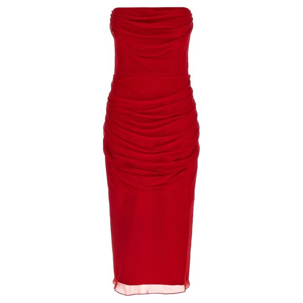 Carolina Herrera Red Silk Midi Women's Dress